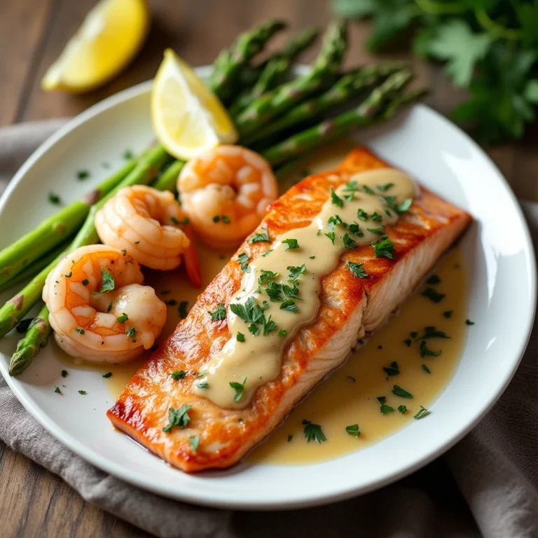 Salmon and Shrimp with Creamy Garlic Sauce